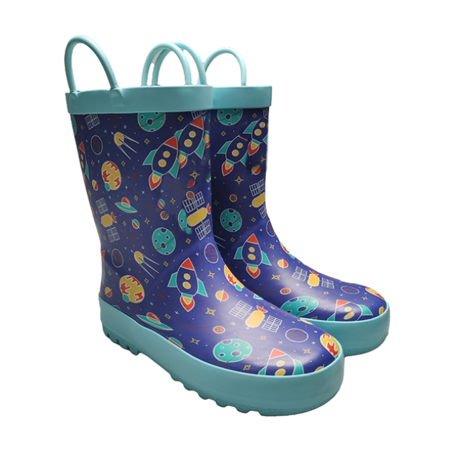 Baby Rain Boots kids Waterproof Space Printing Custom Rain Boots in Blue Rubber Wellies for Boys