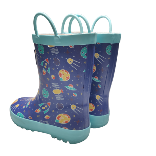 Baby Rain Boots kids Waterproof Space Printing Custom Rain Boots in Blue Rubber Wellies for Boys