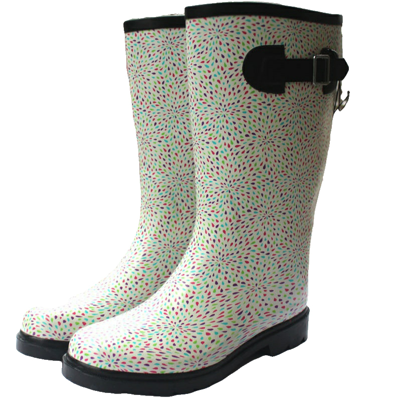 Waterproof Women Shoes Rubber Rain Boots with Side Buckles for Ladies