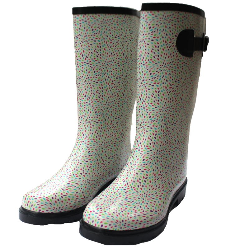 Waterproof Women Shoes Rubber Rain Boots with Side Buckles for Ladies