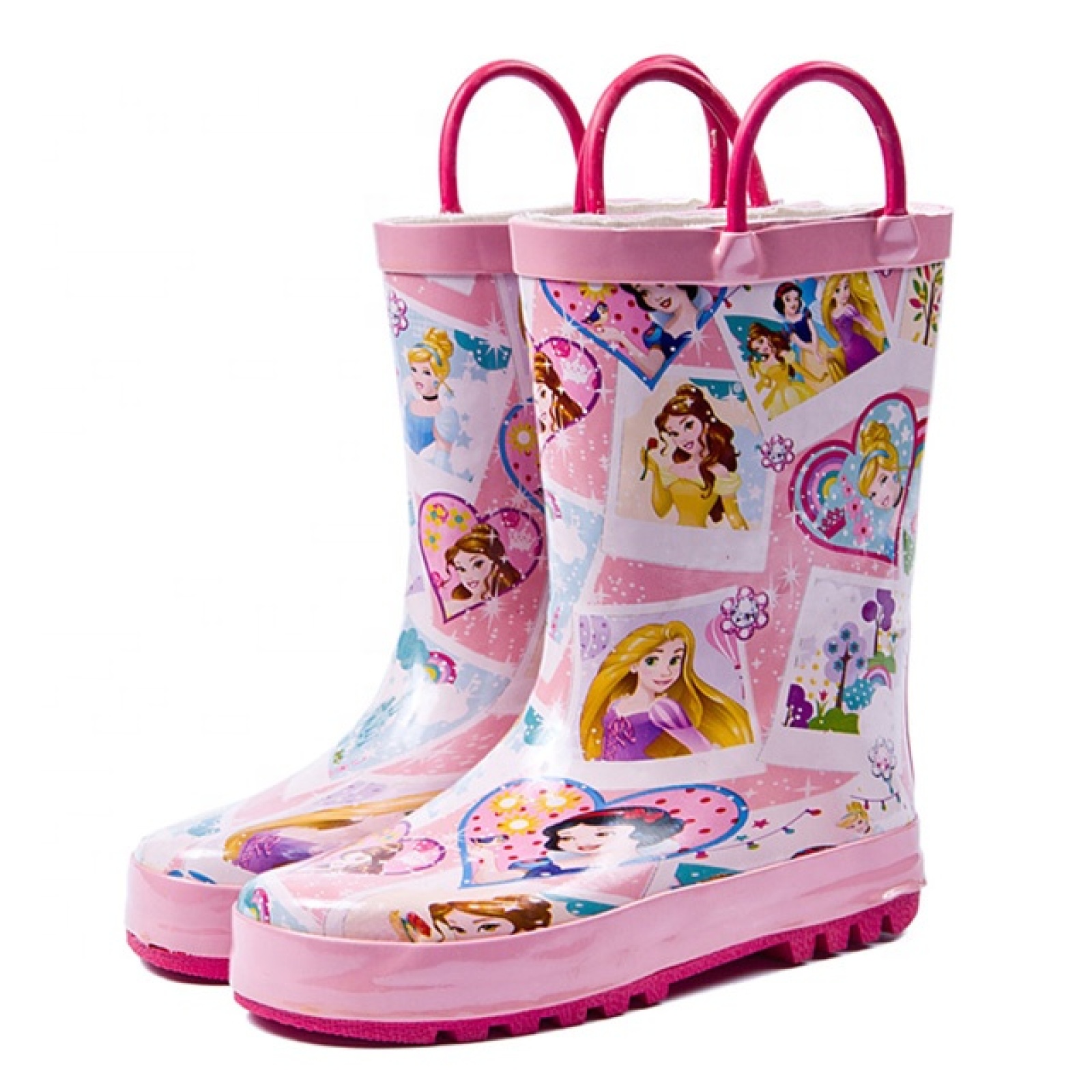 Pink Waterproof Gumboots Cartoon Printing Girls Rubber Boots Rain Wellies for Children