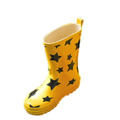 Yellow Natural Rubber Boots with Black Stars Printing for Children