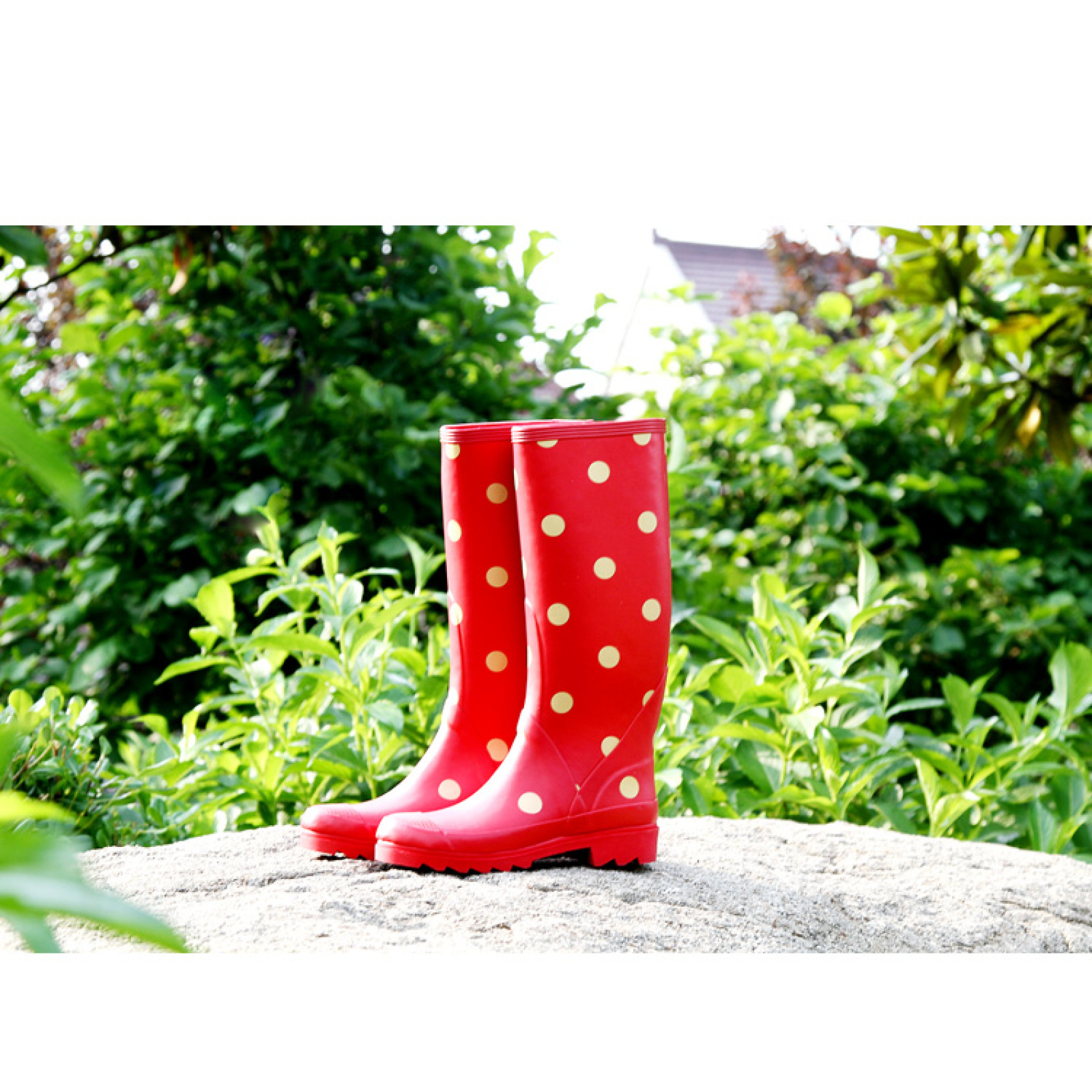 Women's Stylish Long Rubber Polka Dots Rain Wellies Boots