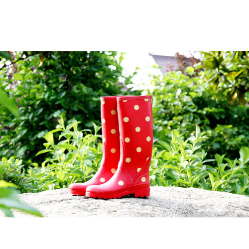 Women's Stylish Long Rubber Polka Dots Rain Wellies Boots
