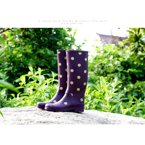 Women's Stylish Long Rubber Polka Dots Rain Wellies Boots