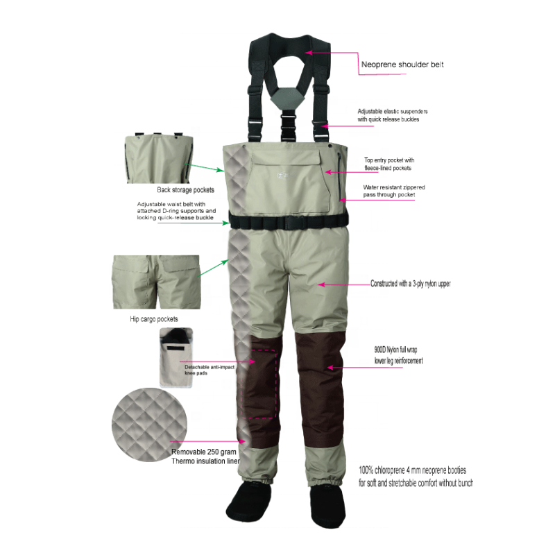 Breathable  Fly Fishing Chest wader with Stockingfoot  Insulation liner