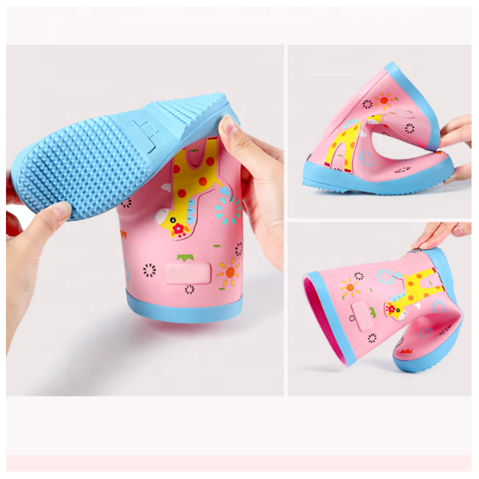 Customized Pink Waterproof Wellies Cute Anti-slip Gumboots Kids Rubber Rain Boots