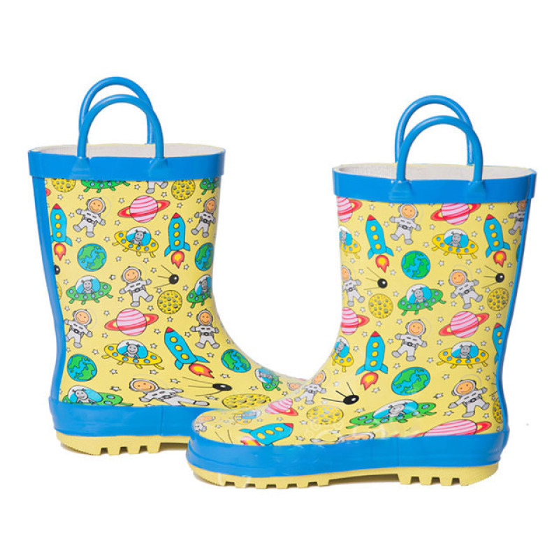 Hot Sale Natural Rubber Boots With Full Prints Kids Wellies Waterproof Children Rain Boots with Handles
