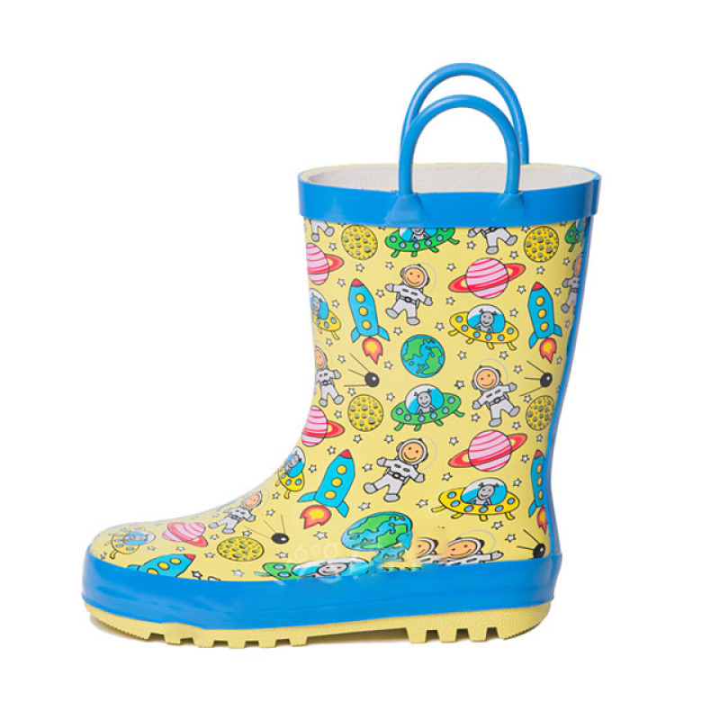 Hot Sale Natural Rubber Boots With Full Prints Kids Wellies Waterproof Children Rain Boots with Handles