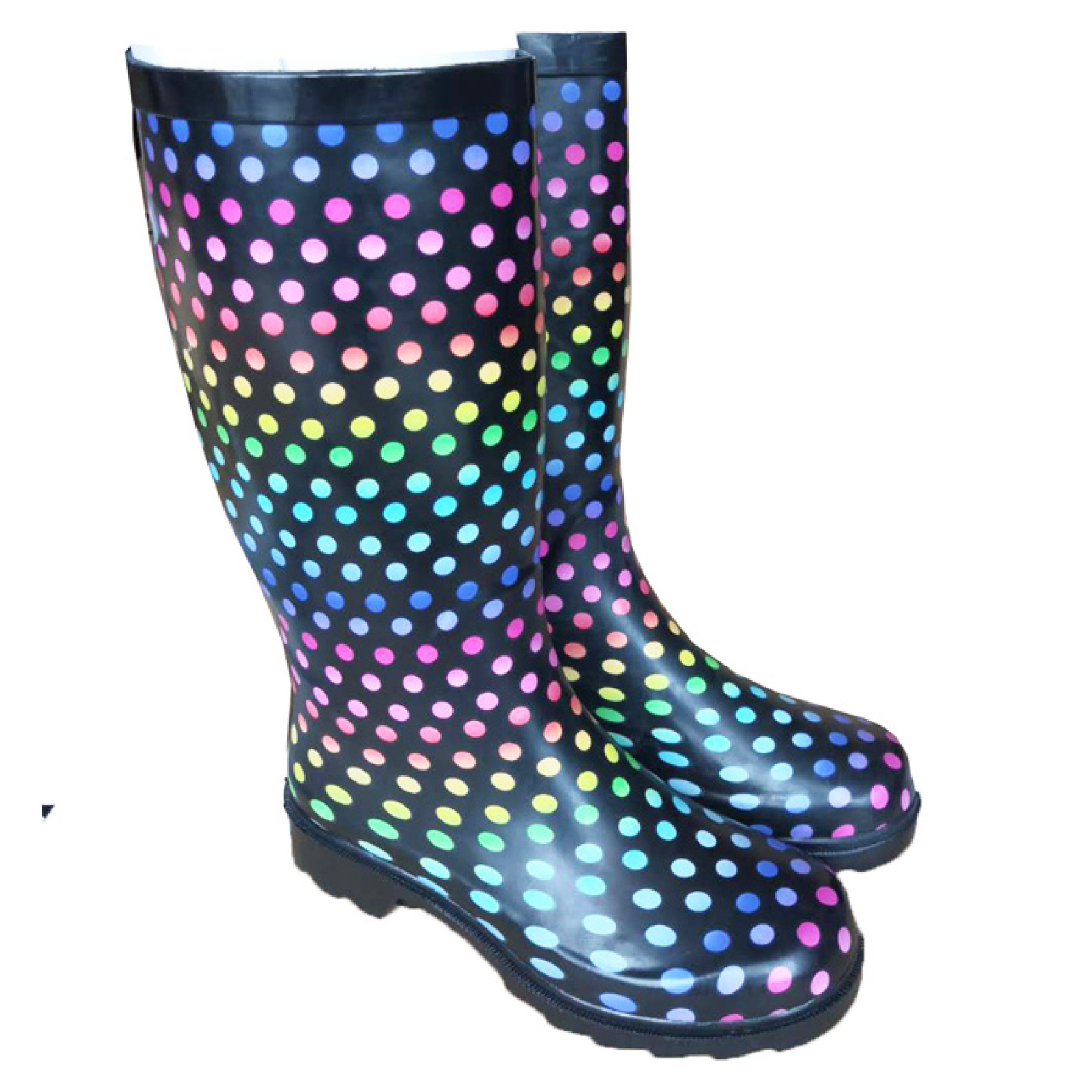 Fashion Latest Womens Rubber colorful Polka Dots Mid Calf Wellies Color Dots Rainboots