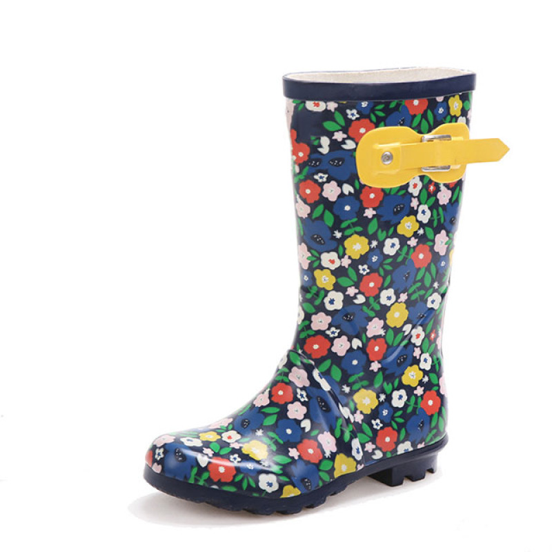 Wholesale  Natural Waterproof Rubber Boots Women's Flower Printed Rain Boots High Cut Wellington Boots For Ladies