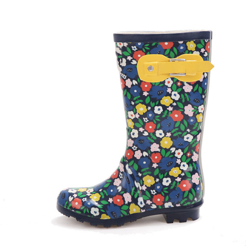 Wholesale  Natural Waterproof Rubber Boots Women's Flower Printed Rain Boots High Cut Wellington Boots For Ladies