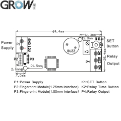 GROW K202+R502-A DC12V Low Power Consumption Fingerprint Access Control Board+R502-A Small Ring LED Fingerprint Module