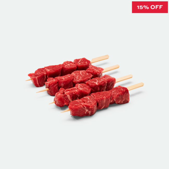 Beef Eye Fillet Skewers Grass Fed - 110g x 4 Pieces