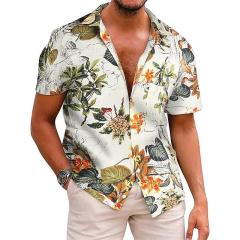 New Design Sublimation Printed Button Cotton Beachwear Men's