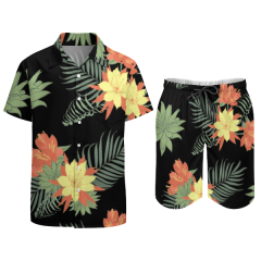 Summer Casual Floral Men's Shorts Customized Shirt Set