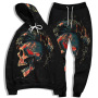 3D digital printed rose skeleton pullover hooded sweater set