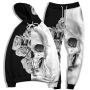 3D digital printed rose skeleton pullover hooded sweater set