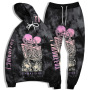 3D digital printed rose skeleton pullover hooded sweater set