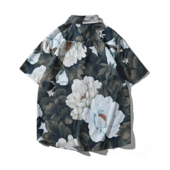 Vintage Trend Oil Painting Flowers Button Up Beach Shirts