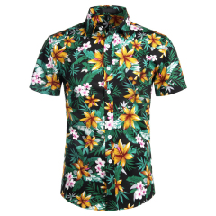 Breathable 100% Polyester Hawaiian printing short sleeve floral shirt for men