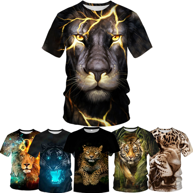 Oversized Polyester Animal Lion Unisex 3D Printed T-Shirt