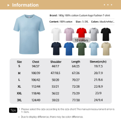 Printed 180 Gsm 100% Cotton Unisex Blank T Shirt