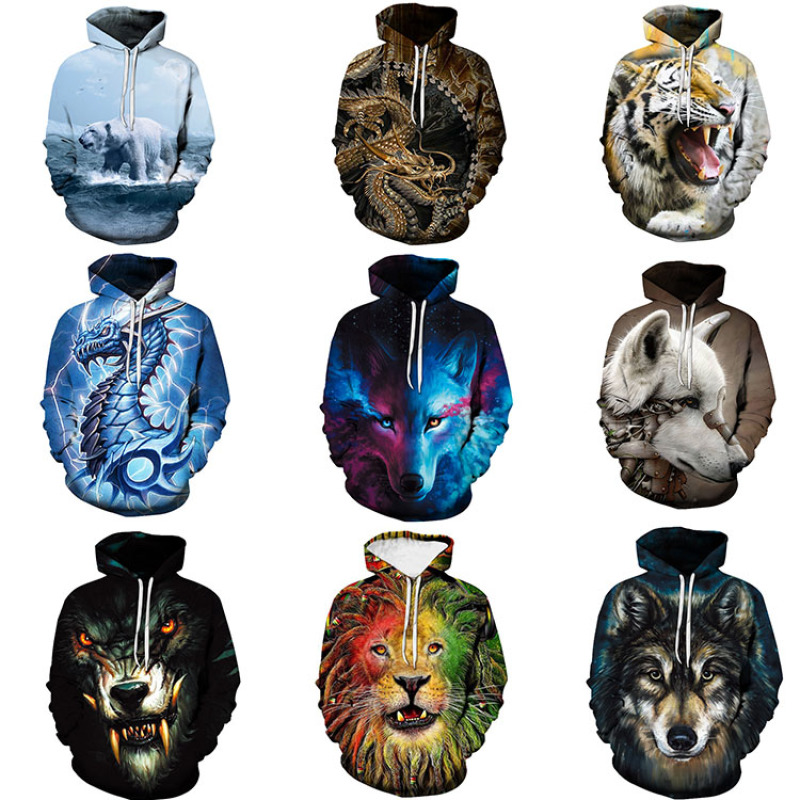 100% Polyester 3D Print Animal Plus Size Hoodie Men's Custom Logo