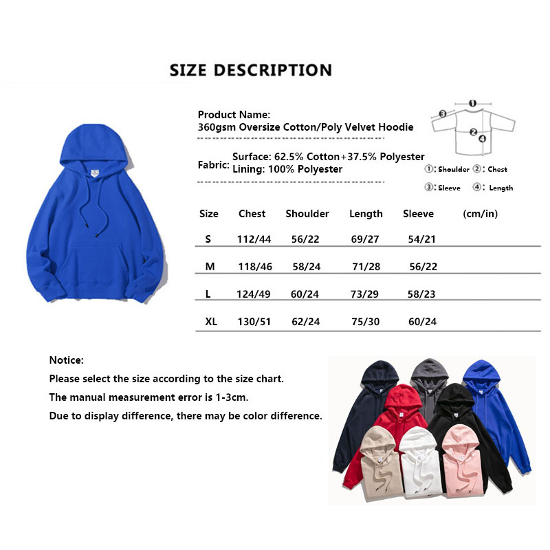 High Quality 360g Cotton / Polyester Printing Streetwear Pullover Custom Oversized Men Hoodie