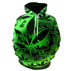 100% polyester 3D printed weed leaf plus size men's hoodie
