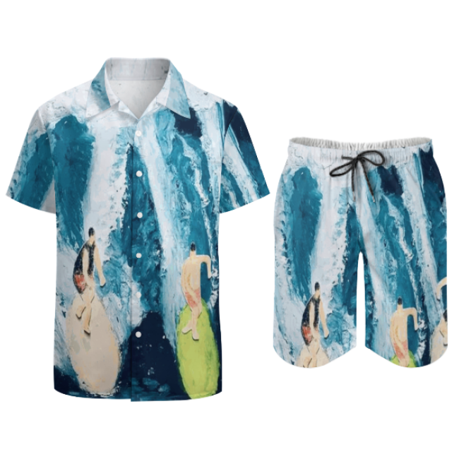 Hot Selling Multicolor Beach Summer Men's Hawaiian Short Sleeve Shirt Set