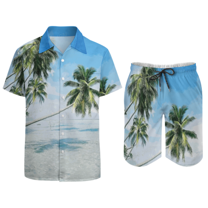 Holiday Men's Floral 3D Print Hawaiian Print Shirt Set