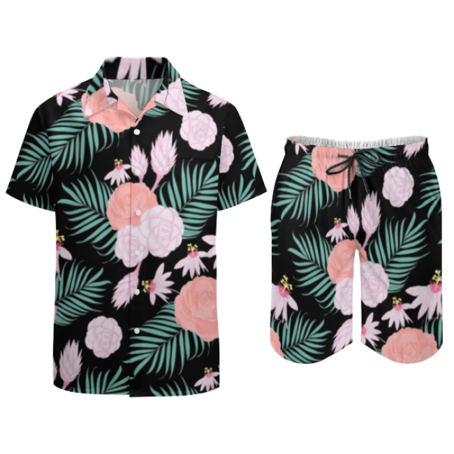 Holiday Men's Floral 3D Print Hawaiian Print Shirt Set