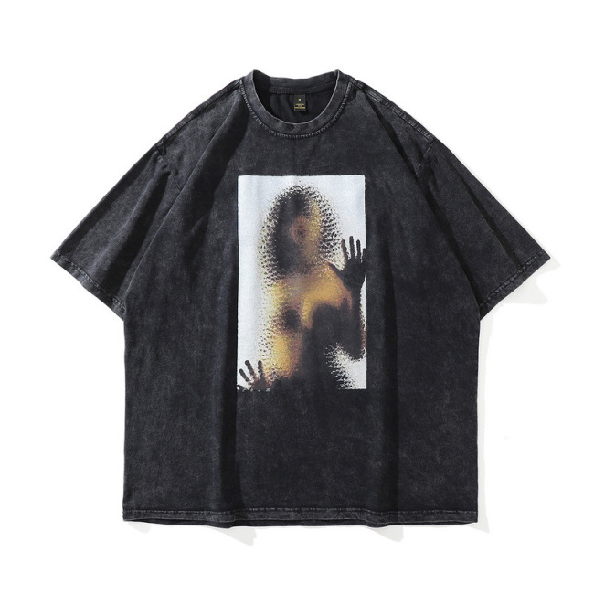 Oversize Hip Hop Graphic DTG Printing Custom 100% Cotton Wash T-shirt For Men