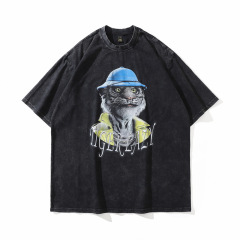Oversize Hip Hop Graphic DTG Printing Custom 100% Cotton Wash T-shirt For Men