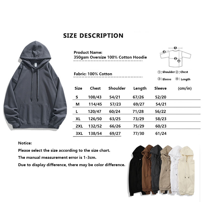100% Cotton Blank Printing Oversized Pullover Unisex Hoodies