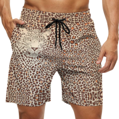 Men's leopard print breathable polyester casual mesh shorts