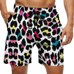 Men's leopard print breathable polyester casual mesh shorts