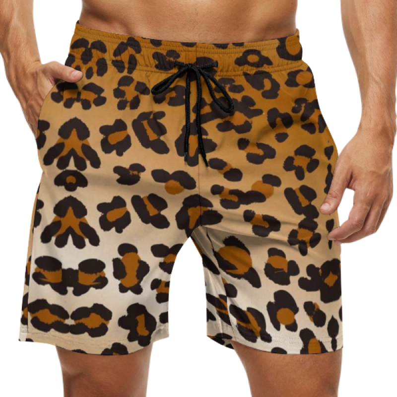 Men's leopard print breathable polyester casual mesh shorts