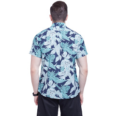 Printed Hawaiian Style Resort Silk Cotton Plus Size Men's Resort Shirt
