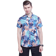 Printed Hawaiian Style Resort Silk Cotton Plus Size Men's Resort Shirt
