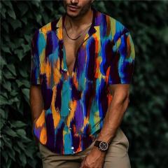 Fashionable Spring and Summer Men's Shirts Hawaiian Print Short Sleeve