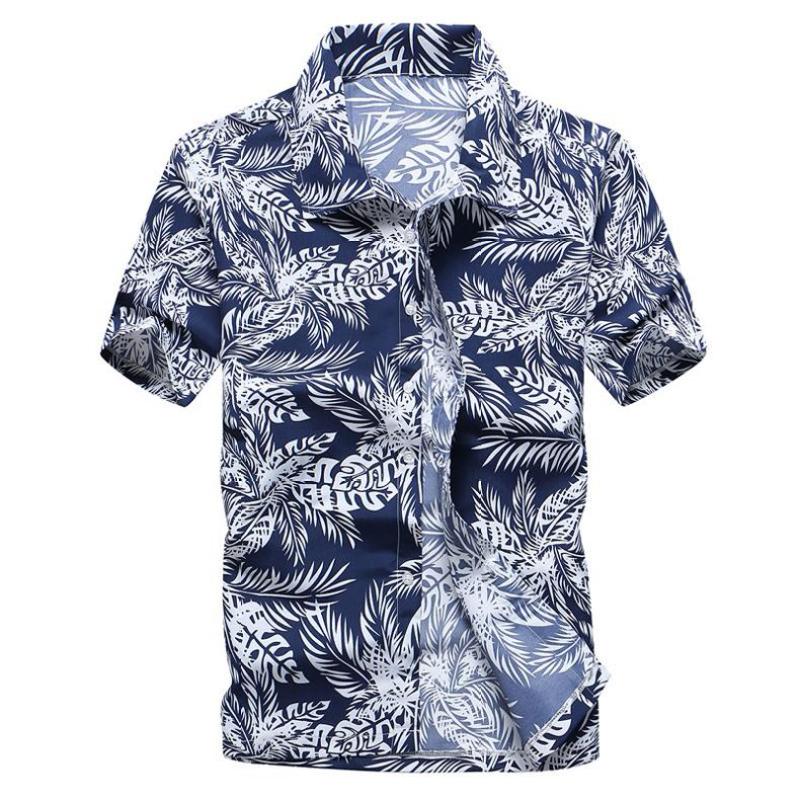 Fashionable Spring and Summer Men's Shirts Hawaiian Print Short Sleeve