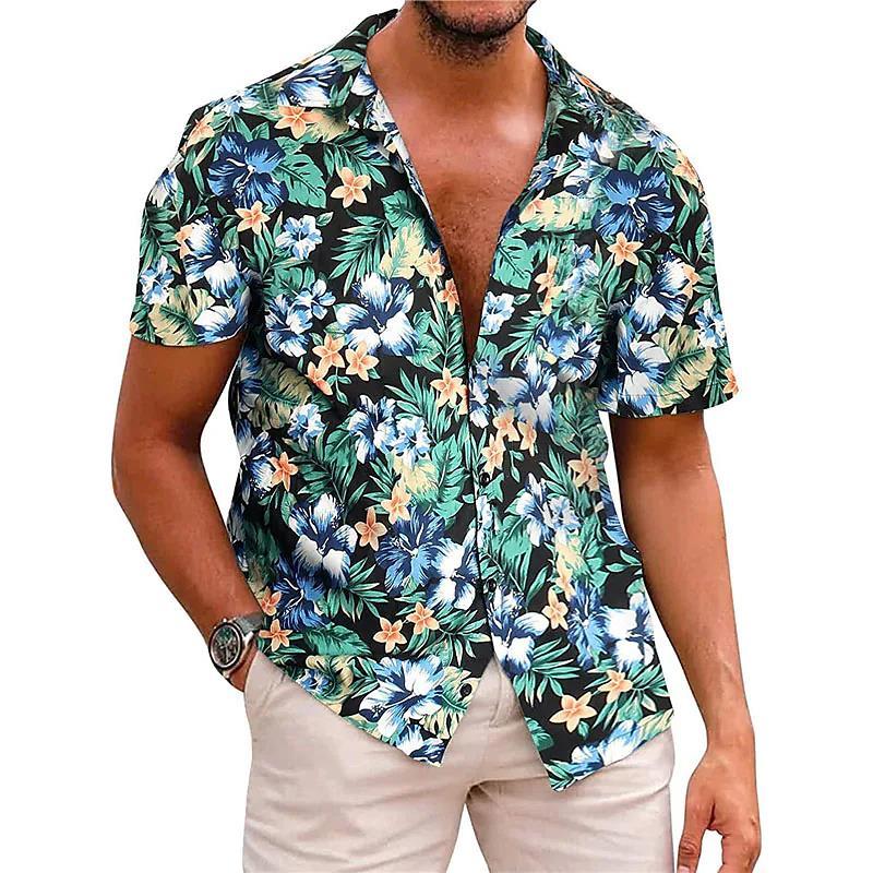 Fashionable Spring and Summer Men's Shirts Hawaiian Print Short Sleeve
