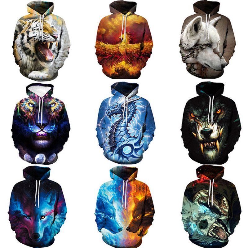 Men's Animal Tiger 3D Print Full Print Hoodie Large Size
