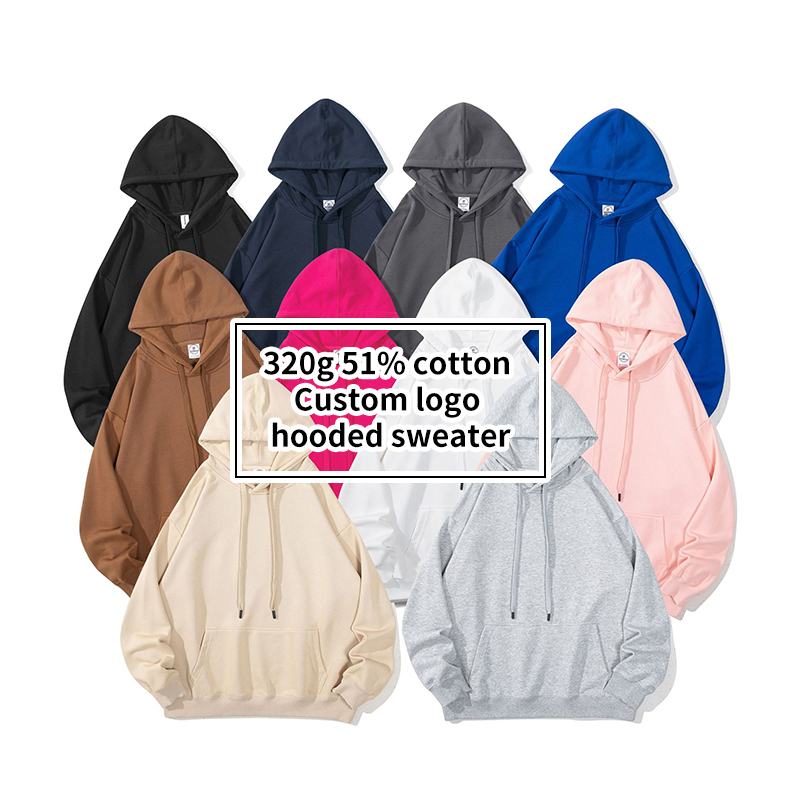Logo 320gsm Oversized Long Sleeve Pullover Sweatshirt Unisex Blank Hoodies