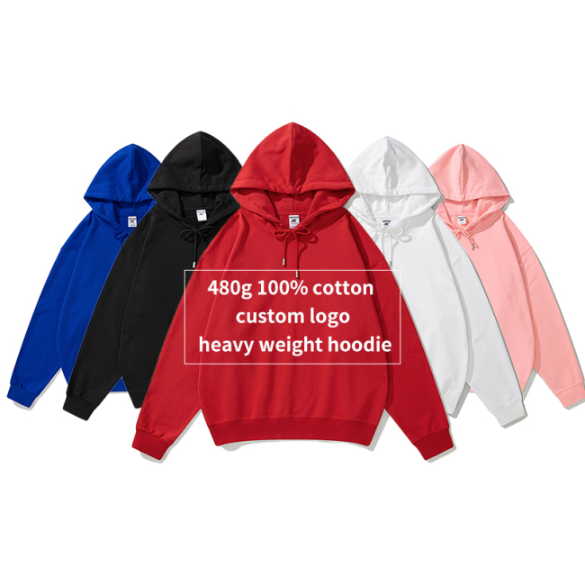 High Quality 480 GSM Cotton Blank Solid Color Oversized Men's Hoodie Sweatshirt Custom Logo