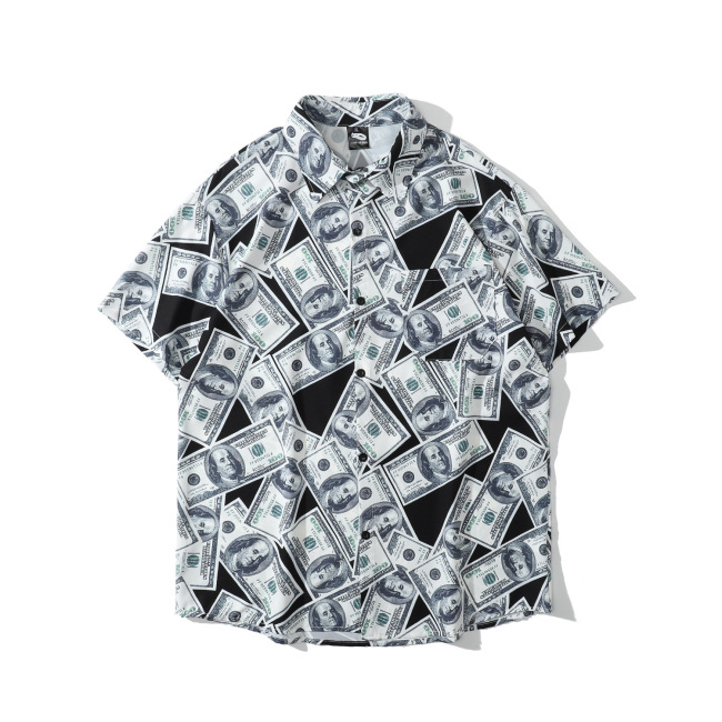 Cheap Vintage Printed Money Short Sleeve 3D Hawaiian Shirt
