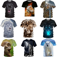 Luxury Designer 3d Digital Print T-Shirt Men Short Sleeve Animal Wolf