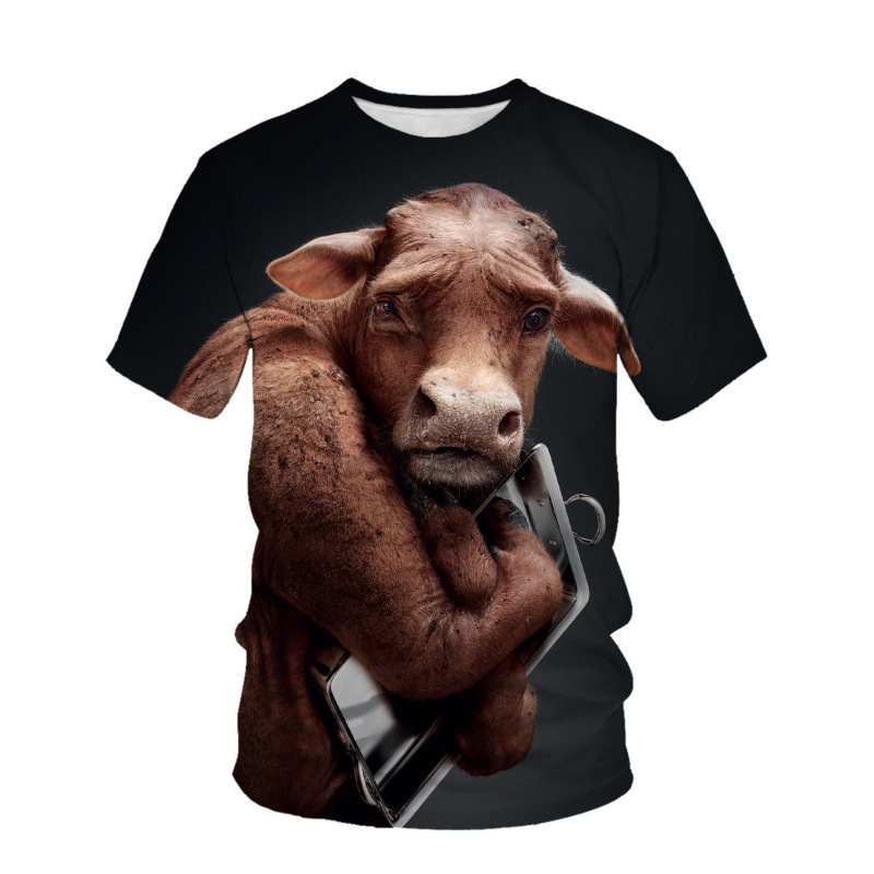 Luxury Designer 3d Digital Print T-Shirt Men Short Sleeve Animal Wolf